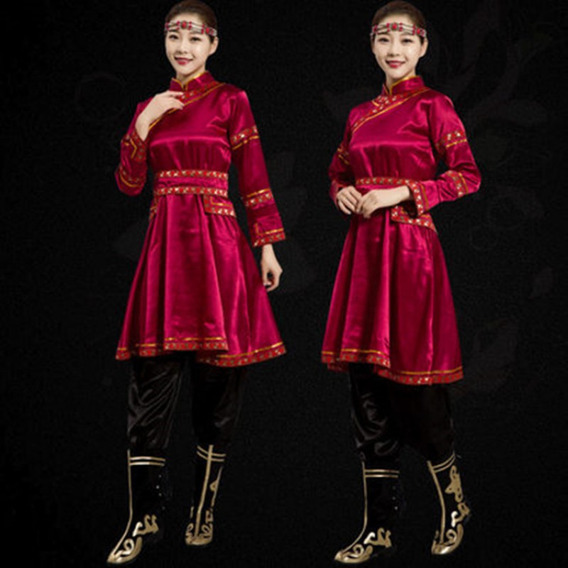 Women's Mongolian dance costumes robes female Chinese traditional ancient folk dance riding dress costumes
