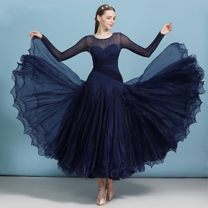 Women's navy violet ballroom dance dress competition waltz tango dance dress violettes Gesellschaftstanzkleid für Frauen