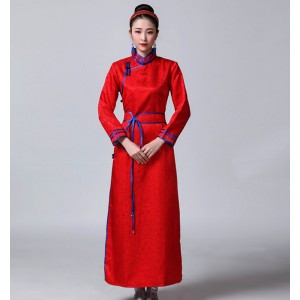 Women's red blue white Mongolian dance dresses gown minority ethnic Mongolian stage performance cosplay robes costumes