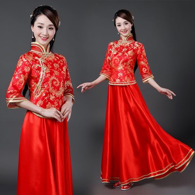 Women's red chinese ancient traditional qipao dress  princess stage performance photos studio drama cosplay dresses