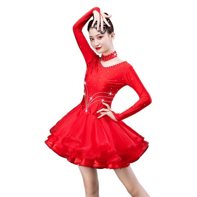 Women's red  colrored latin dance dress salsa chacha rumba dance dress