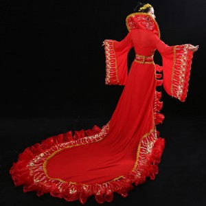 Women's red hanfu chinese ancient traditional empress queen princess dance robes female  stage performance drama fairy cosplay costumes dresses