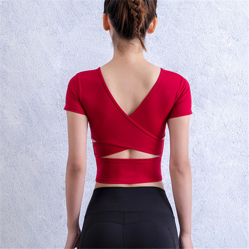 Women's sports running fitness yoga  short length T-shirt female aerobics exercises short-sleeved quick-drying tops
