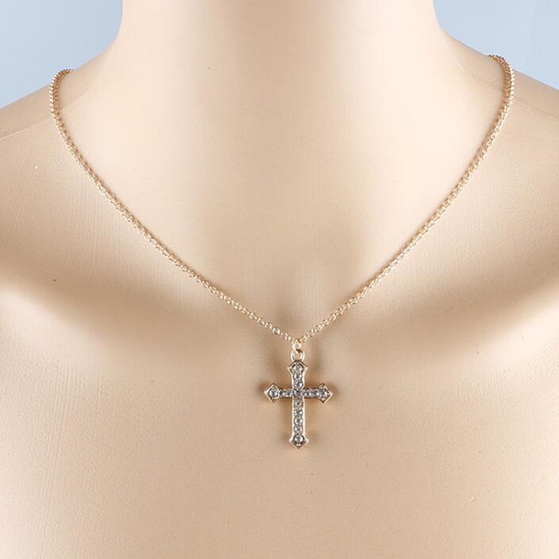 Women's stage performance evening party clavicle necklace with diamond cross pendant