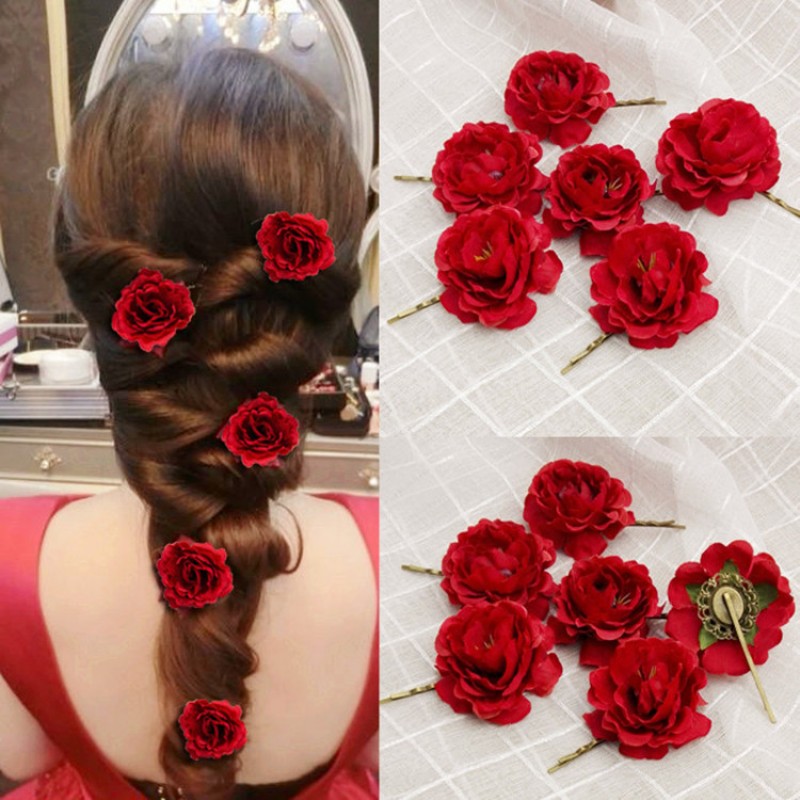 Women's stage performance flamenco rose hairpin korean style bride wedding party hair headdress 6pieces hairpin