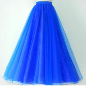 Women's tulle royal blue white ballroom dancing skirt laitn modern dance stage performance skirts