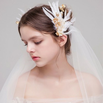 Women's wedding performance photos headdress feather hair clip bridesmaid host hair accessories