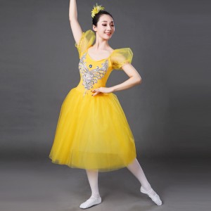 Women's white modern dance ballet dresses for female turquoise yellow  competition stage performance tutu skirt long dresses