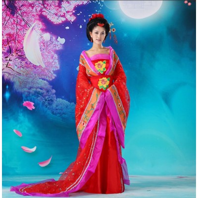 Wu Meiniang Chinese ancient Tang Han Dynasty imperial concubine trailing empress queen cosplay costumes stage fairy performance Hanfu robe for female