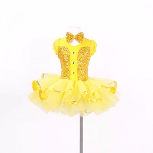 Yellow sequin tutu skirts ballet dance dresses for kids children toddlers ballerina dance costumes Birthday Party jazz dance Pianist singer perform princess dress for Girls