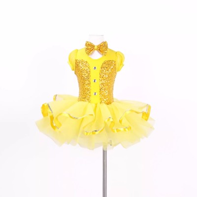 Yellow sequin tutu skirts ballet dance dresses for kids children toddlers ballerina dance costumes Birthday Party jazz dance Pianist singer perform princess dress for Girls