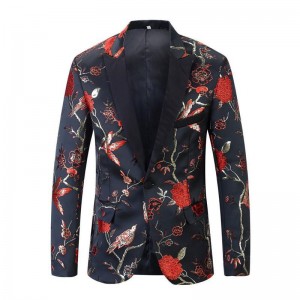 Youth men's singer host pianist performance Red Greens floral dress suits printed floral Groomsman jacket model show groom suit jacket clothing stage coats
